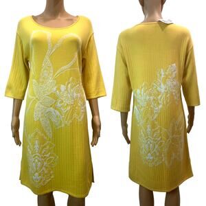 St John Yellow Knit Floral Dress NWT 2009 Resort Wool Rayon Sz 6